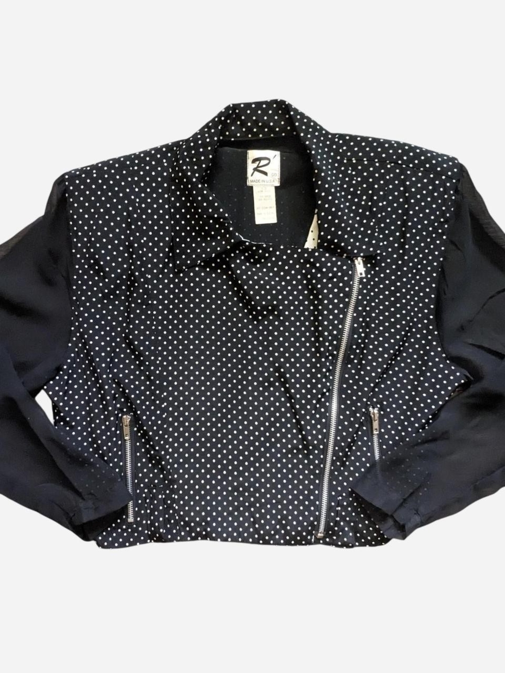 rare vintage 1980s zip up black and white polkadot biker jacket